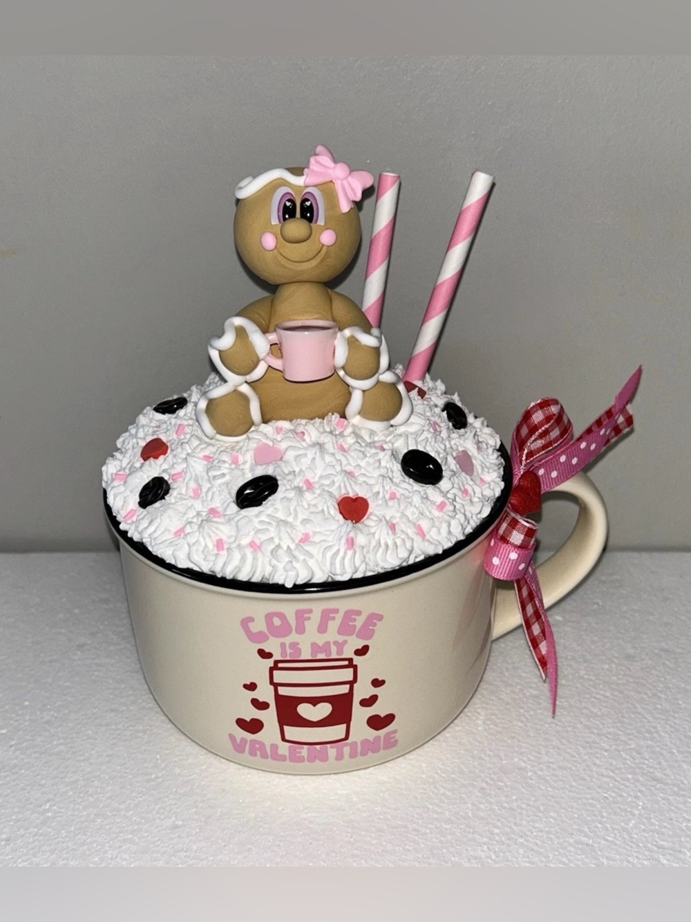 Coffee is My Valentine Fake Gingerbread Whip Cream Mug Display Handmade